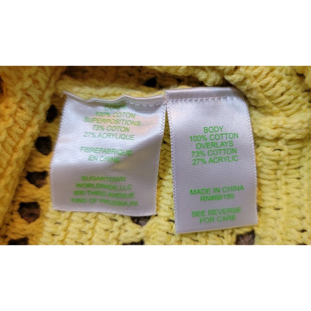 Lilly Pulitzer Crochet Knit Sweater Women's XS Yellow 3/4 Sleeve Ruffled Cotton - Picture 7 of 11